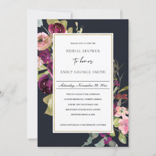 CARTE DE REMERCIEMENTS MARINE GOLD ROSE ROSE ROSE FLORA BRIDAL INVITE