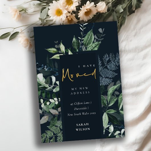 Carte De Remerciements Marine Green Gold Cadre vert J'ai Moved Card