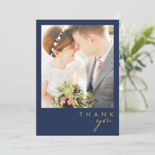 Carte De Remerciements Marine minimaliste moderne bleu Gold Flat Photo