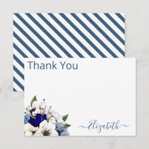 Carte De Remerciements Marine sophistiquée Dusty Blue Floral Personnalisé