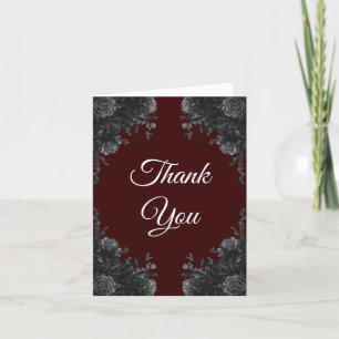 Carte De Remerciements Maroon Black Elegant Mariage Floral