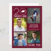 Carte De Remerciements Maroon de graduation moderne Année de classe éléga (Devant / Derrière)