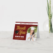 Carte De Remerciements Maroon Gold Diplômé Photo Chic Graduation Plié (Devant)