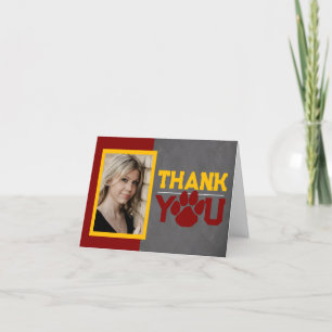 Carte De Remerciements Maroon & Gold Empreinte de patte Graduation Foldin