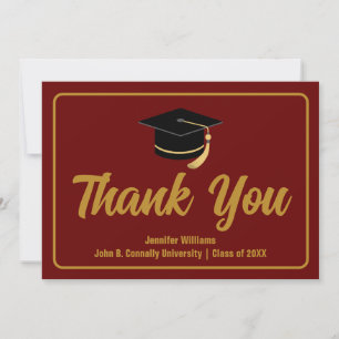 Carte De Remerciements Maroon Gold Graduation Typographie Custom Graduate