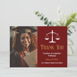 Carte De Remerciements Maroon Gold Law School Graduate Photo