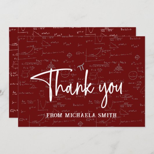 Carte De Remerciements Maroon Typography Mathematics Formulas Graduation (Devant / Derrière)