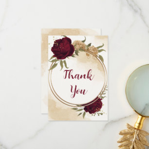 Carte De Remerciements Maroon vert beige or botanique mariage