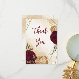 Carte De Remerciements Maroon vert beige or botanique mariage