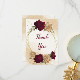 Carte De Remerciements Maroon vert beige or botanique mariage