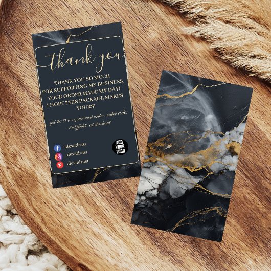 Carte De Remerciements Marque Luxe Noir Or