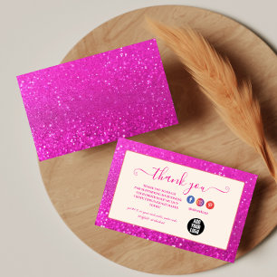 Carte De Remerciements Marque Minimaliste Pailletée Rose Glamour