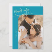 Carte De Remerciements Married and Grateful Wedding Photo Aqua Blue (Devant)