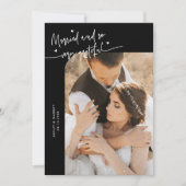 Carte De Remerciements Married and Grateful Wedding Photo Black (Devant)