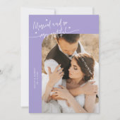 Carte De Remerciements Married and Grateful Wedding Photo Lilac (Devant)