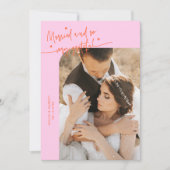Carte De Remerciements Married and Grateful Wedding Photo Orange Pink (Devant)