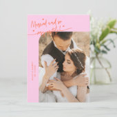 Carte De Remerciements Married and Grateful Wedding Photo Orange Pink (Debout devant)