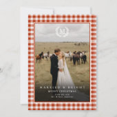 Carte De Remerciements "Married & Bright" Gingham Monogram Crest 2 Photo (Devant)