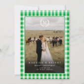 Carte De Remerciements "Married & Bright" Gingham Monogram Crest 2 Photo (Devant)
