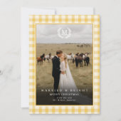 Carte De Remerciements "Married & Bright" Gingham Monogram Crest 2 Photo (Devant)