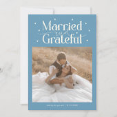 Carte De Remerciements Married & Grateful Wedding Photo Denim Blue (Devant)