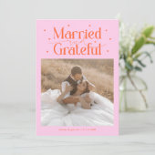 Carte De Remerciements Married & Grateful Wedding Photo Orange Pink (Debout devant)