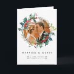 Carte De Remerciements married & merry christmas holly<br><div class="desc">A beautiful winter/Christmas florals married and merry card with space to add your own special photo. Easy to edit the text fields shown on the front and inside with your details and swap out the photo to create a very personal thank you for your guests. Lots of other co-ordinating items...</div>