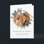 Carte De Remerciements married & merry christmas holly<br><div class="desc">A beautiful winter/Christmas florals married and merry card with space to add your own special photo. Easy to edit the text fields shown on the front and inside with your details and swap out the photo to create a very personal thank you for your guests. Lots of other co-ordinating items...</div>