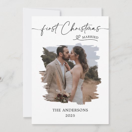 Carte De Remerciements Marry First Christmas Script Mariage Noël (Devant)