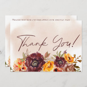 Carte De Remerciements Marsala Argile & Bouquet Jaune Mariage