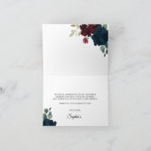 Carte De Remerciements Marsala & Fleurs Navy Shower Nuptial Rustique  (Intérieur)