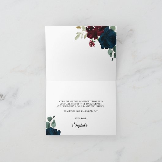 Carte De Remerciements Marsala & Fleurs Navy Shower Nuptial Rustique  (Intérieur)