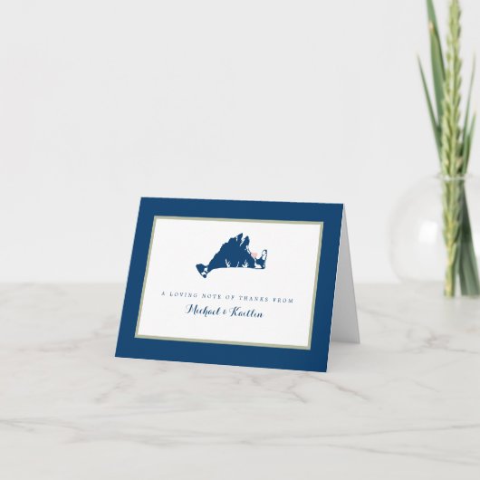 Carte De Remerciements Marthas Vineyard Blue Map avec Mariage de coeur (Devant)