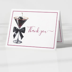 Carte De Remerciements Martini de cocktail cerise à ruban noir