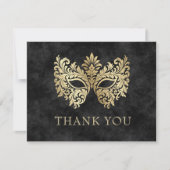 Carte De Remerciements Mascarade noire Mascarade Masque élégant Quinceane (Devant)