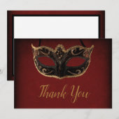 Carte de remerciements mascarade rouge et or (Devant / Derrière)