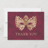 Carte De Remerciements Mascarade rouge Masque élégant Quinceanera (Devant)