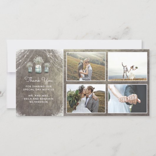 Carte De Remerciements Mason Jars et le Mariage rustique de la respiratio (Devant)