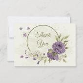 Carte De Remerciements mauve fleurs blanches verdure mariage (Devant)