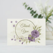 Carte De Remerciements mauve fleurs blanches verdure mariage (Debout devant)