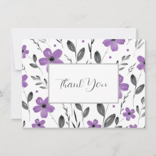 Carte De Remerciements Mauve Grey Cinq Pétales Aquarelle Motif Floral