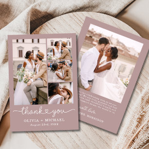 Carte De Remerciements Mauve Pink Cinq Photo Collage Mariage de script