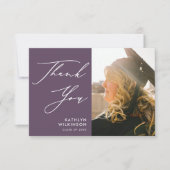 Carte De Remerciements Mauve Purple Élégant Script Photo Graduation (Devant)