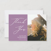 Carte De Remerciements Mauve Purple Élégant Script Photo Graduation (Devant)