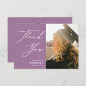 Carte De Remerciements Mauve Purple Élégant Script Photo Graduation (Devant / Derrière)