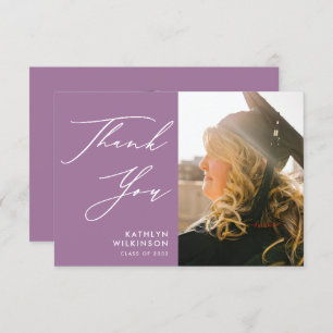 Carte De Remerciements Mauve Purple Élégant Script Photo Graduation