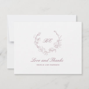 Carte De Remerciements Mauve Wreath Monogramme Photo Mariage élégant