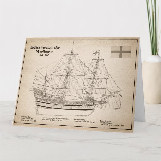 Carte De Remerciements Mayflower - Plans de conception de navire SD (Devant)