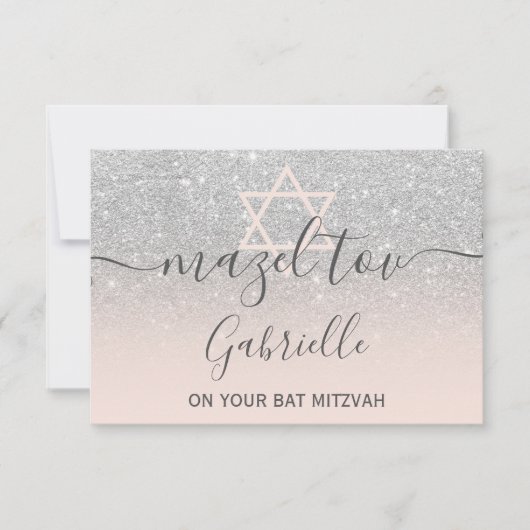 Carte De Remerciements Mazel Tov argent parties scintillant Bat mitzvah r (Devant)