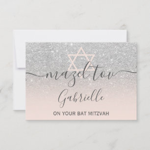 Carte De Remerciements Mazel Tov argent parties scintillant Bat mitzvah r